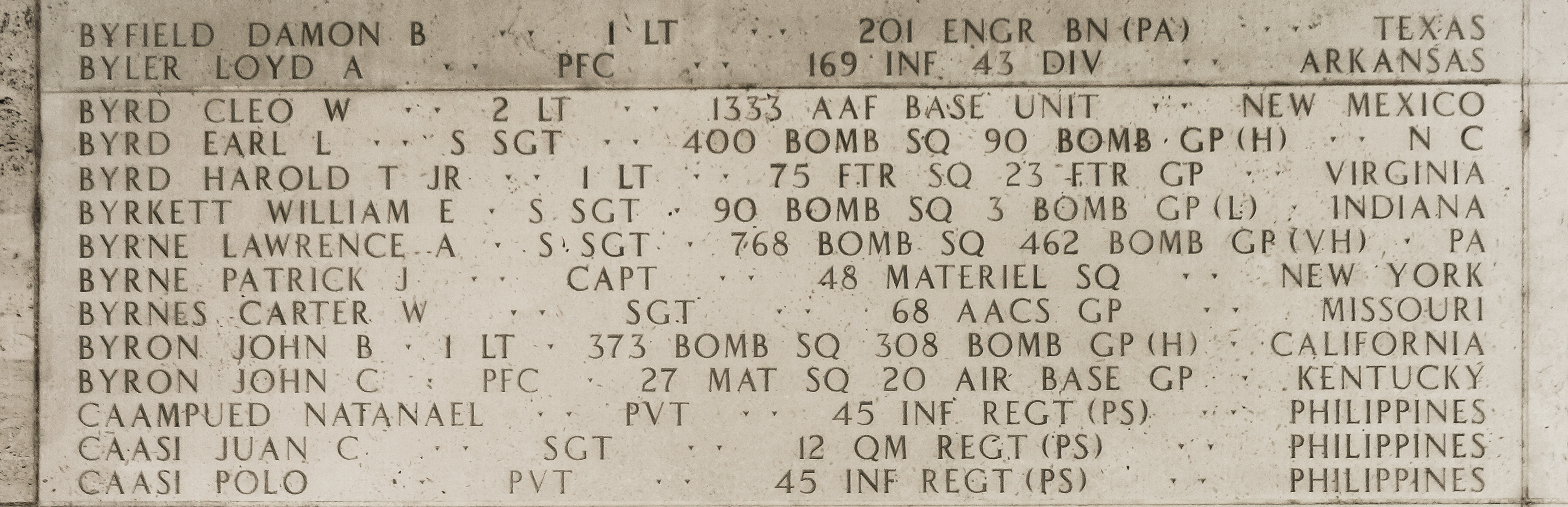 Cleo W. Byrd, Second Lieutenant